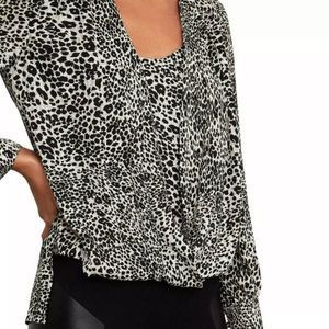 BCBGMAXAZRIA Animal Print Faux Wrap Blouse